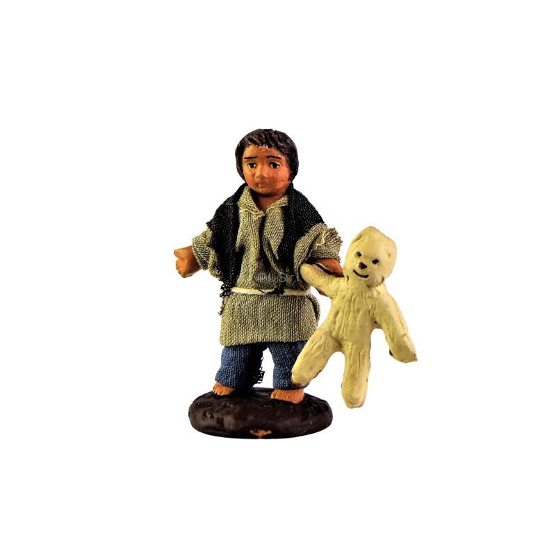 Enfant avec une marionnette à la main en terre cuite cm.10 - Statuettes -  Crèche