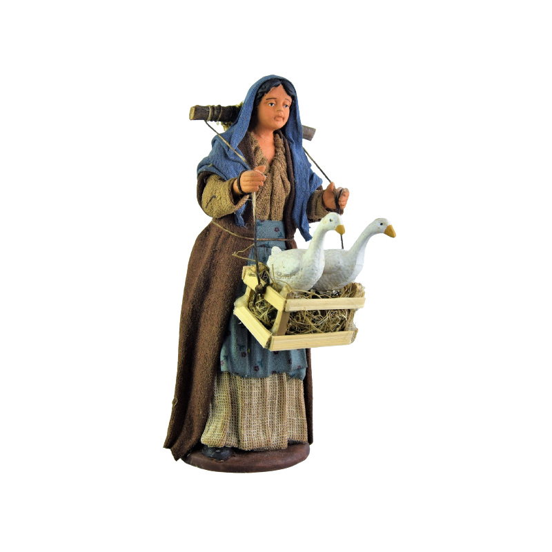 Donna con oche in terracotta cm 15 - Statuine - Presepe e Presepi