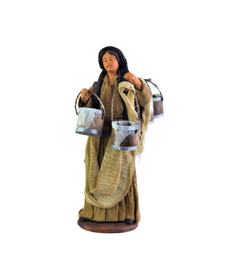 Donna con secchi di latte in terracotta cm 15 - Statuine - Presepe